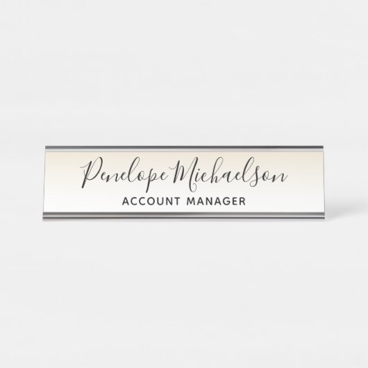 Minimalistische Zachte Gouden Geel en Wit Bureau Naambordje (Voorkant)