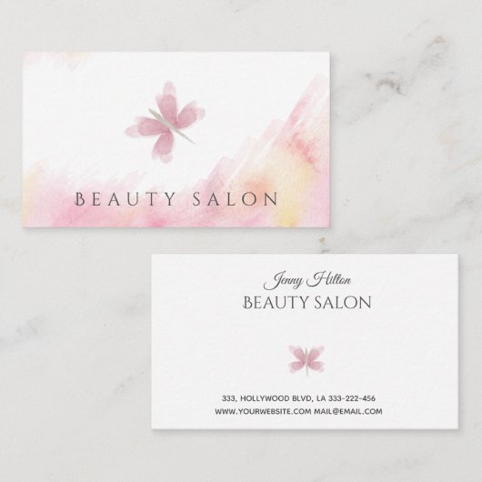 Minimalistische zachte waterverf blozen vlinder visitekaartje (Voorkant / Achterkant)