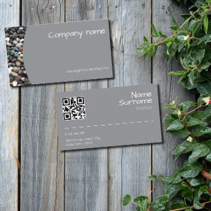 Minimalistische Zee kiezelfoto QR grijze Visitekaa Visitekaartje