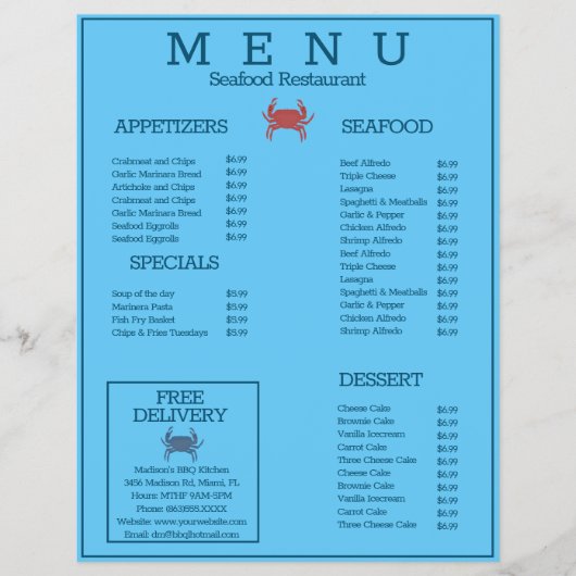 Minimalistische zeekragrill restaurant menukaart D Flyer (Voorkant)