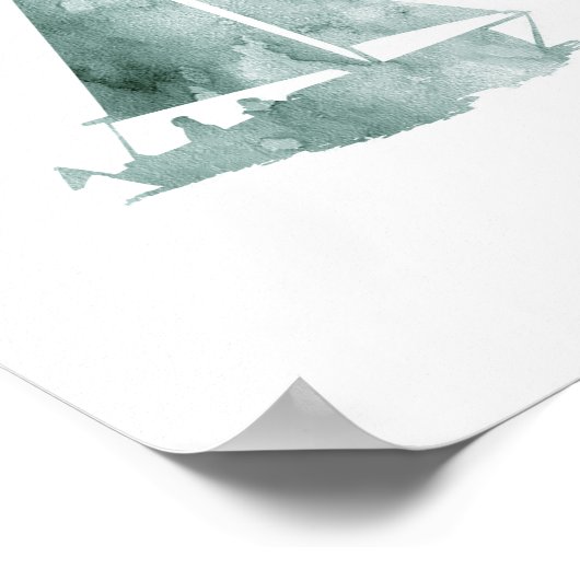 Minimalistische zeilboot Aquarel Art Print (Hoek)