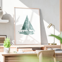 Minimalistische zeilboot Aquarel Art Print