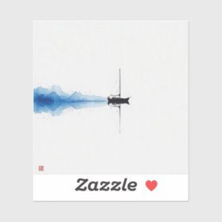 Minimalistische zeilboot aquarel- en inkt schilder sticker