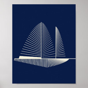 Minimalistische zeilboot kunstprint Navyblauw Poster