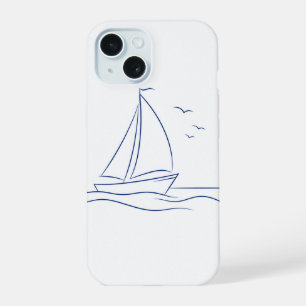 Minimalistische zeilboot Oceaan Lijn Kunst Hoes iPhone 15 Hoesje