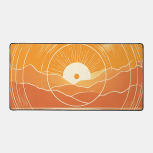 Minimalistische Zen Berg Oceaan Retro Zonsondergan Bureaumat