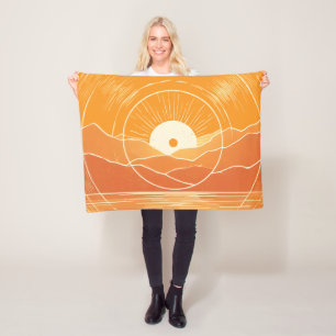 Minimalistische Zen Berg Oceaan Retro Zonsondergan Fleece Deken