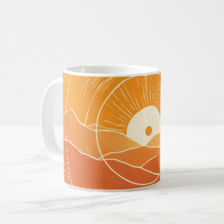 Minimalistische Zen Berg Oceaan Retro Zonsondergan Koffiemok