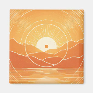 Minimalistische Zen Berg Oceaan Retro Zonsondergan Magneet