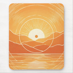 Minimalistische Zen Berg Oceaan Retro Zonsondergan Muismat
