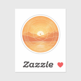 Minimalistische Zen Berg Oceaan Retro Zonsondergan Sticker