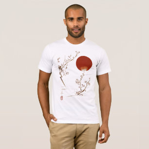 Minimalistische Zen Japanse Zon en Pruimen Tak Ont T-shirt