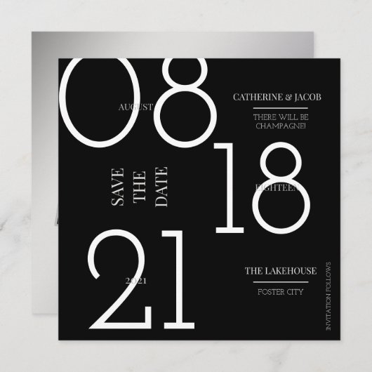 Minimalistische Zilveren Witte Trouw  Save The Date (Voorkant / Achterkant)