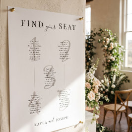 Minimalistische zitplaatskaart tafel 5 bord poster