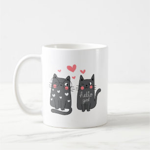 Minimalistische zoete speelse twee grijze kat roze koffiemok