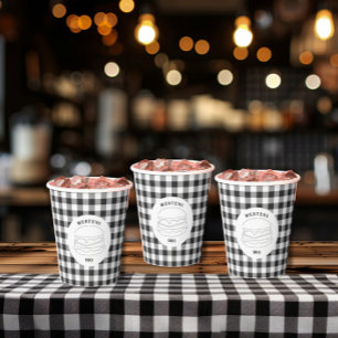 Minimalistische Zomer BBQ Zwart Wit Buffel Plaid Papieren Bekers