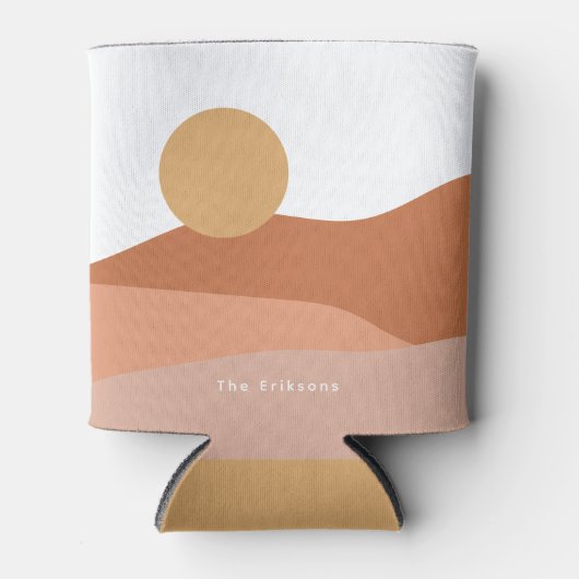 Minimalistische zon- en moondromen in woestijn blikjeskoeler (Voorkant)