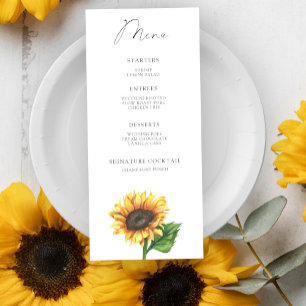 Minimalistische zonnebloem Bruiloftsmenu Menu