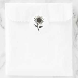 Minimalistische zonnebloem – Elegant botanisch ont Ronde Sticker