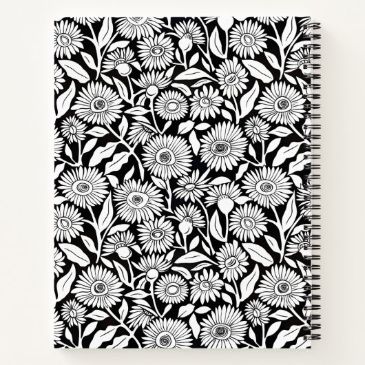 Minimalistische Zonnebloem Zwart en Wit Notitieboek (Achterkant)