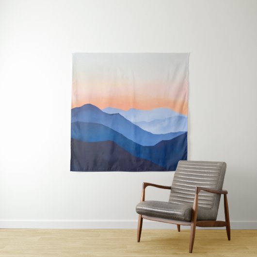 Minimalistische zonsondergang in de bergen wandkleed (In situ)