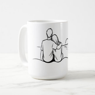 Minimalistische Zonsondergang Moment Lijnkunst Koffiemok