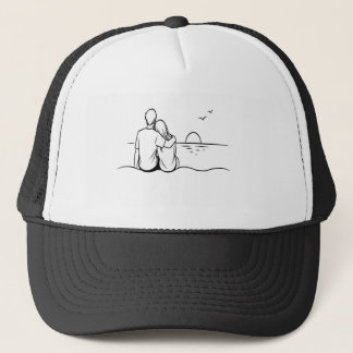 Minimalistische Zonsondergang Moment Lijnkunst Trucker Pet