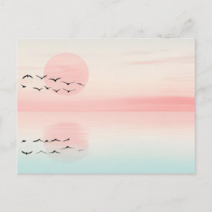 Minimalistische Zonsondergang Strand Kust Kunst An Briefkaart