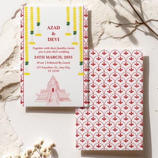 Minimalistische Zuid-Indiase bruiloft Kaart