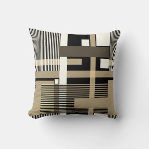 Minimalistische zwart-beige geometrische patchwork kussen