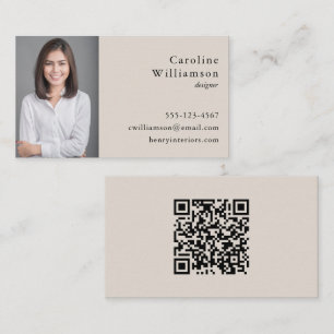 Minimalistische Zwart Crème Zakelijke Foto QR Visitekaartje