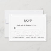 Minimalistische Zwart en Wit Menu Keuze RSVP Kaart (Voorkant)
