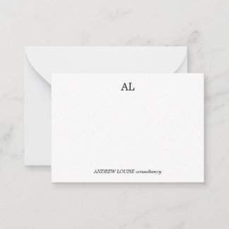 Minimalistische Zwart en Wit Monogram Zakelijk Notitiekaartje