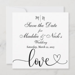 Minimalistische Zwart en Wit Save the Date