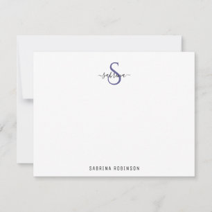 Minimalistische zwart-Paarse Monogram Note Kaart Notitiekaartje