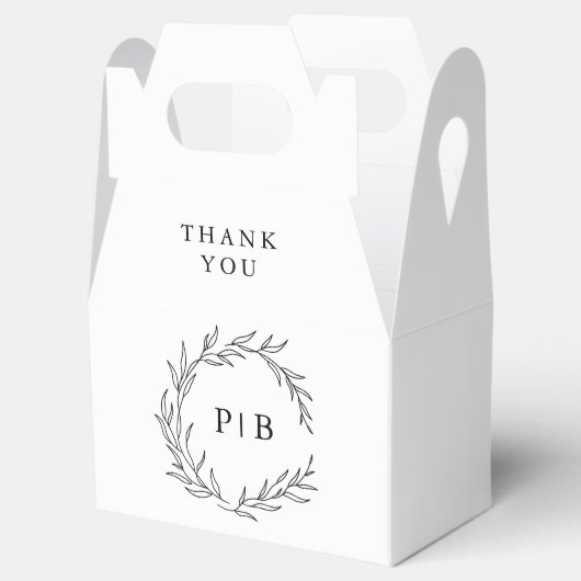 Minimalistische zwart-wit blad moderne bruiloft bedankdoosjes (Geopend)