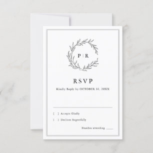 Minimalistische zwart-wit blad moderne bruiloft RSVP kaartje