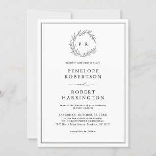 Minimalistische Zwart-Wit Blad QR Code Wedding Kaart