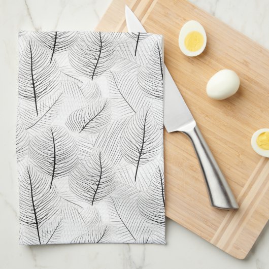 Minimalistische zwart-wit bladlijn artistiek theedoek (Quarter Fold)