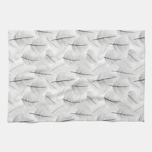 Minimalistische zwart-wit bladlijn artistiek theedoek (Horizontaal)