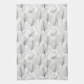 Minimalistische zwart-wit bladlijn artistiek theedoek (Verticaal)