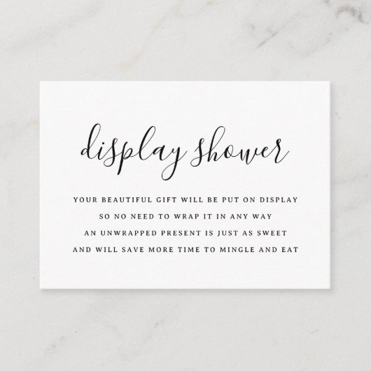 Minimalistische zwart-wit bruids display douche informatiekaartje (Voorkant)