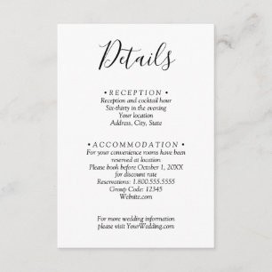 Minimalistische zwart-wit bruiloft details QR-code Informatiekaartje