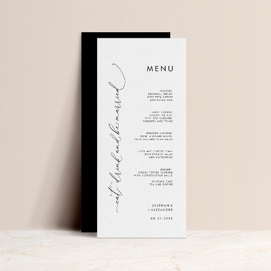 Minimalistische zwart-wit bruiloft platte menu
