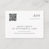 Minimalistische zwart-wit bruiloft RSVP QR-code Informatiekaartje (Voorkant)