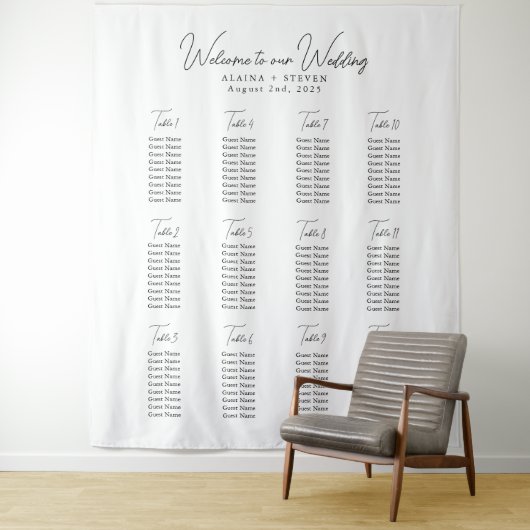 Minimalistische zwart wit bruiloft wandtapijt deco wandkleed (In situ)