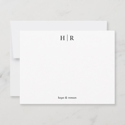 Minimalistische Zwart Wit Classic Monogram Note Ka Bedankkaart (Voorkant)
