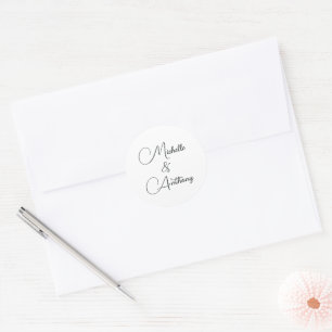 Minimalistische zwart-wit elegante monogram bruilo ronde sticker