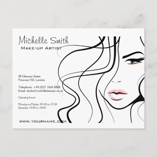 Minimalistische zwart-wit elegante vrouwelijke mak briefkaart (Voorkant)