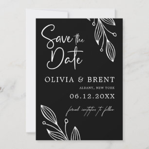 Minimalistische zwart-wit Eucalyptus Leaf bruiloft Save The Date